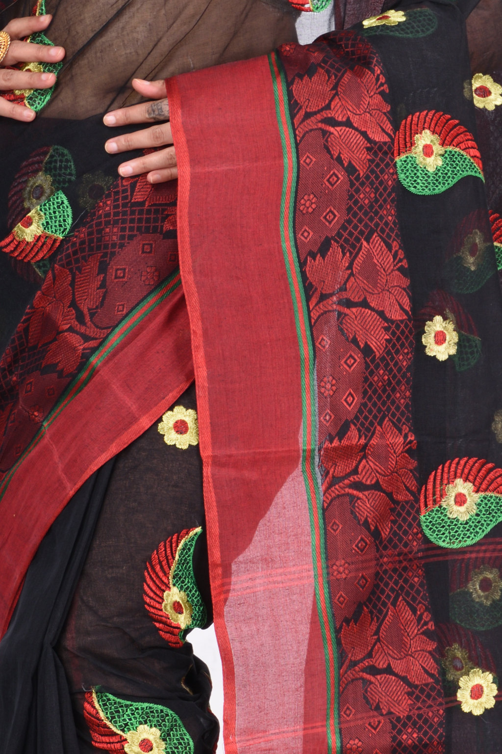 Black Pure Cotton Shanko_Embro Tant Embroidery (666)